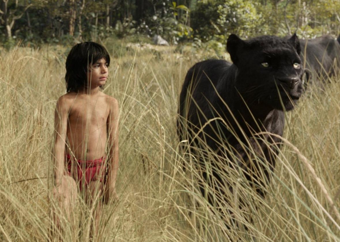 Mowgli (Neel Sethi) and Bagheera (voiced by Ben Kingsley) in The Jungle Book.