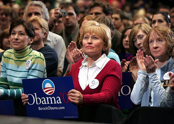 Obama supporters await his arrival at a campaign rally at Iowa State University February 11, 2007 in Ames, Iowa.