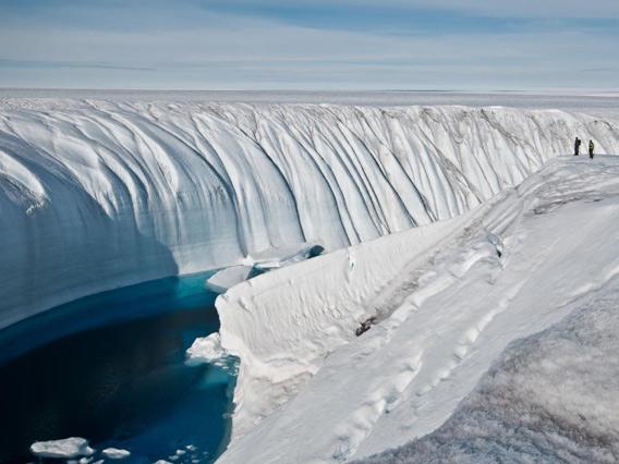 Antarctic ice canyon carved by runoff.