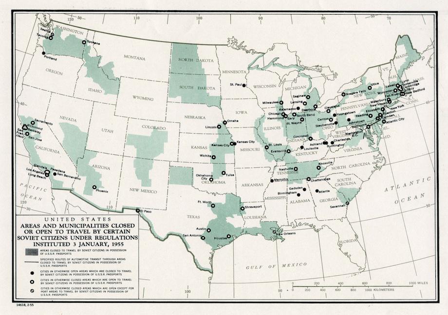 no go zones in us map Cold War Map Shows Areas Prohibited To Soviet Travelers In The no go zones in us map