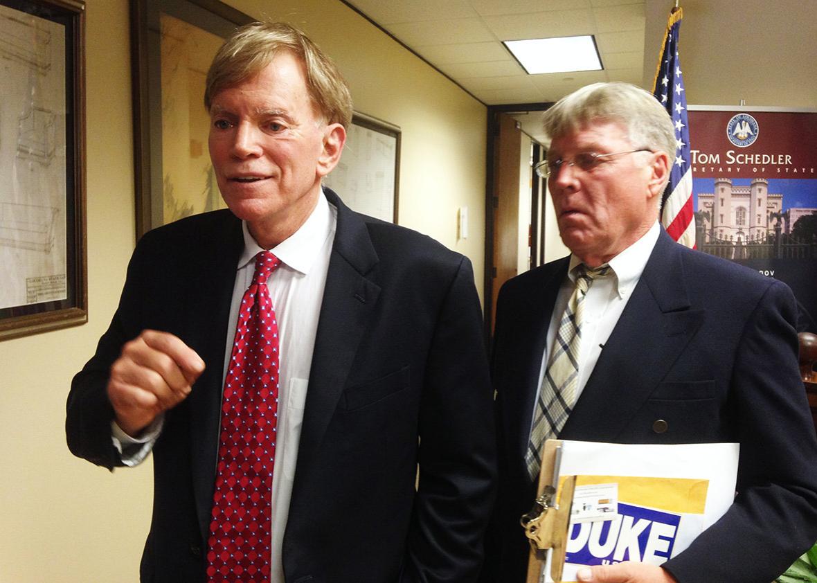 Former leader of the Ku Klux Klan David Duke arrives at the Louisiana Secretary of State's office along with campaign coordinator Mike Lawrence to file to run as a Republican for United States Senate in Baton Rouge, Louisiana, U.S. July 22, 2016.  