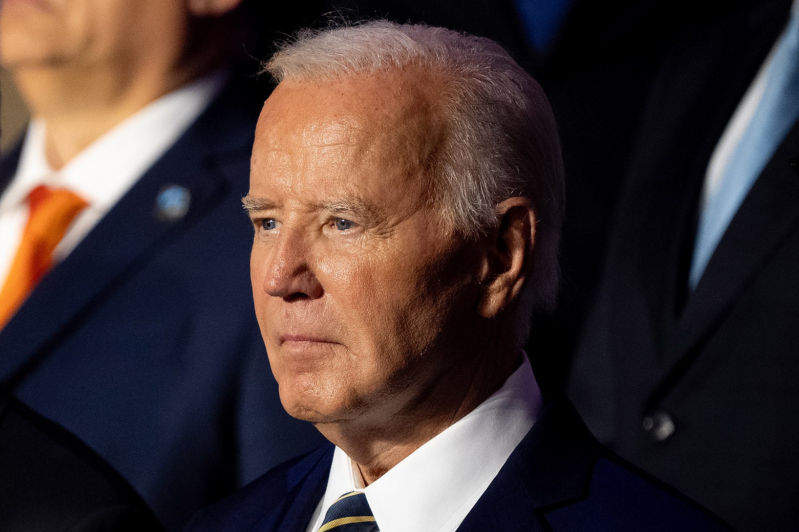 Biden staring straight ahead, looking very serious