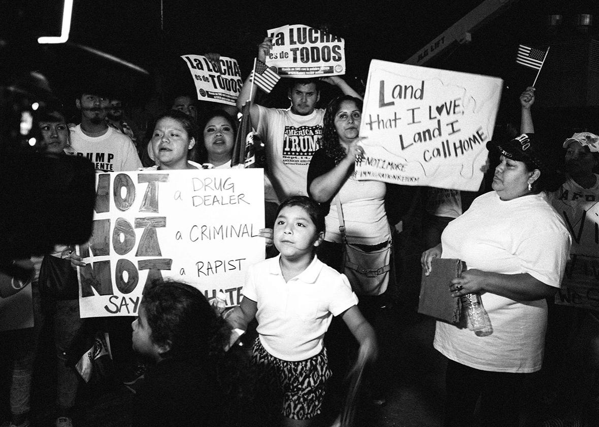 A group of demonstrators protest the Donald Trump event, in Dall