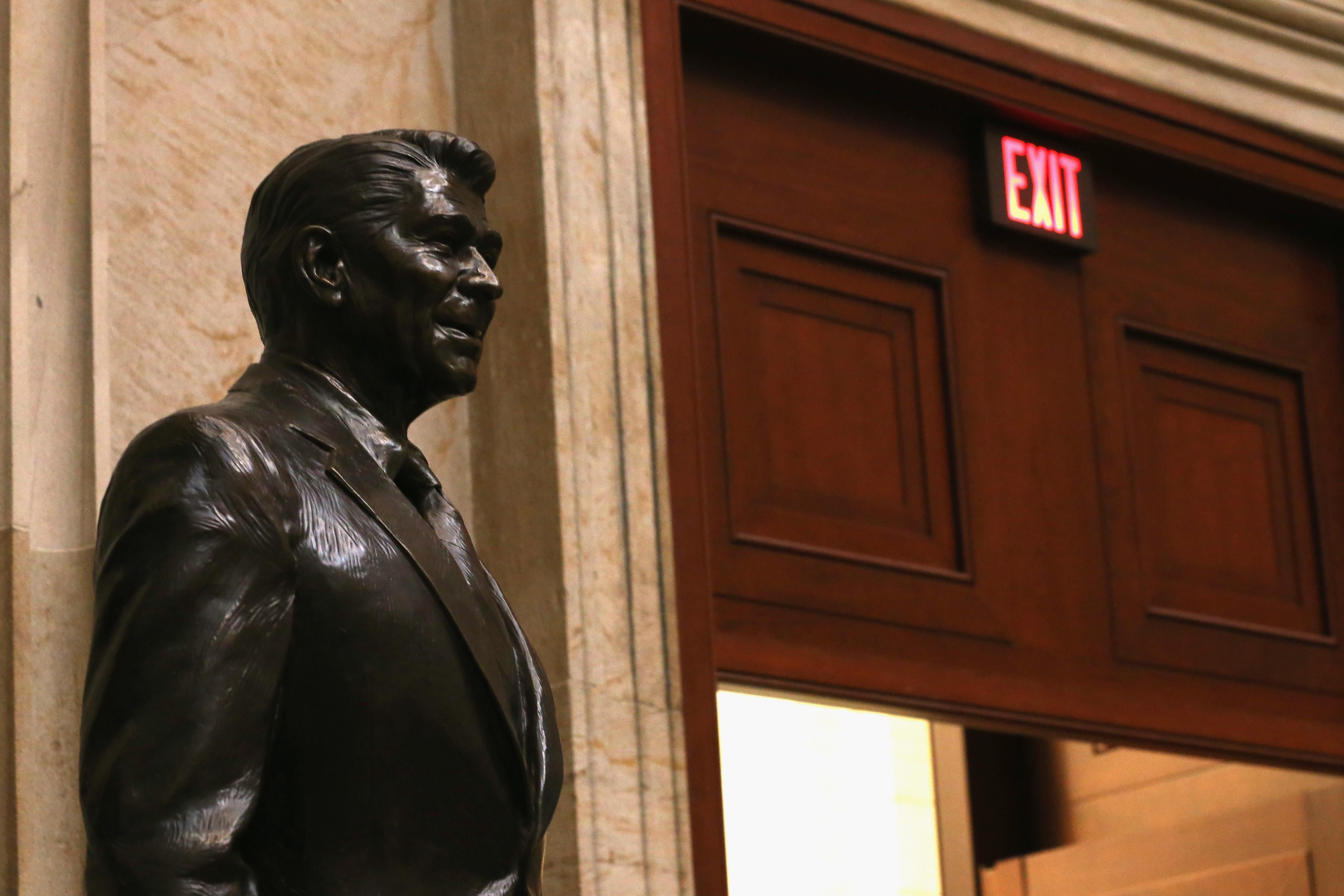 A statue of President Reagan.