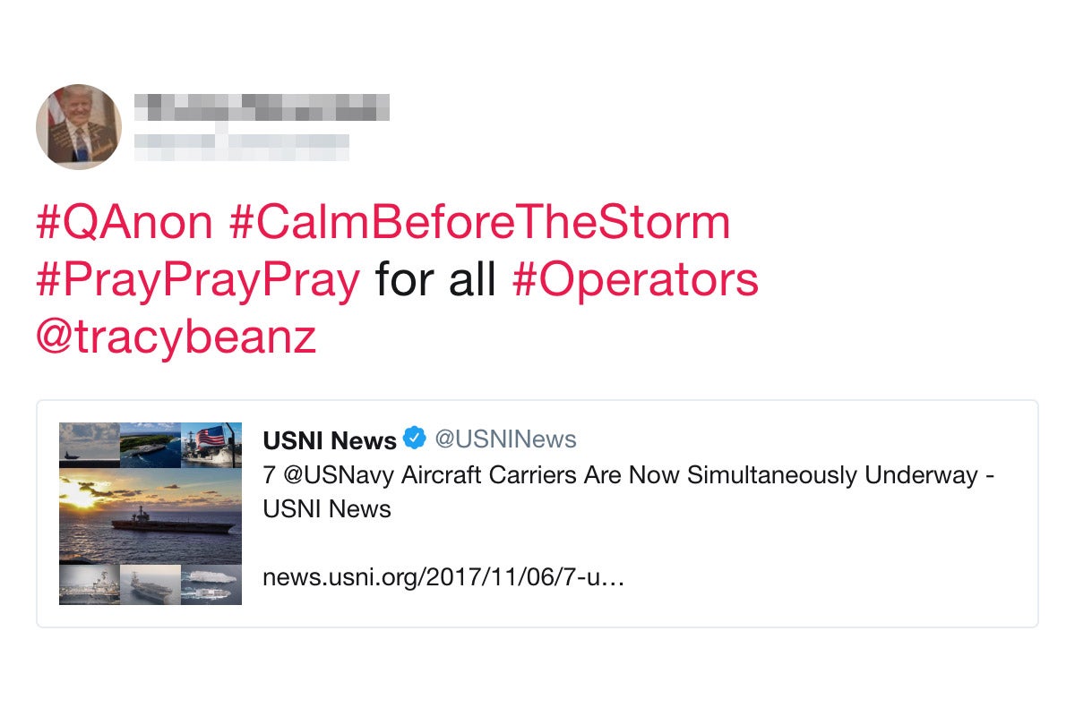 A QAnon-related tweet.