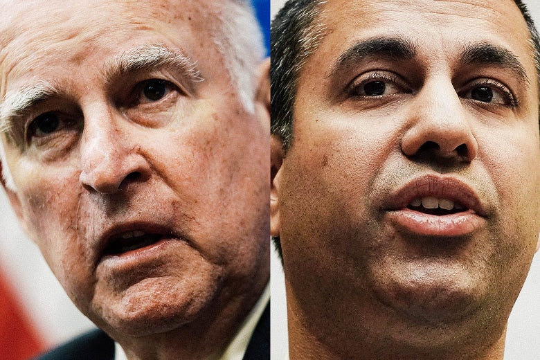 Jerry Brown and Ajit Pai.