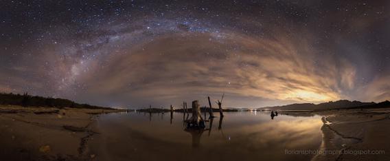 Milky Way arcing over Theewaterskloof dam in South Africa.