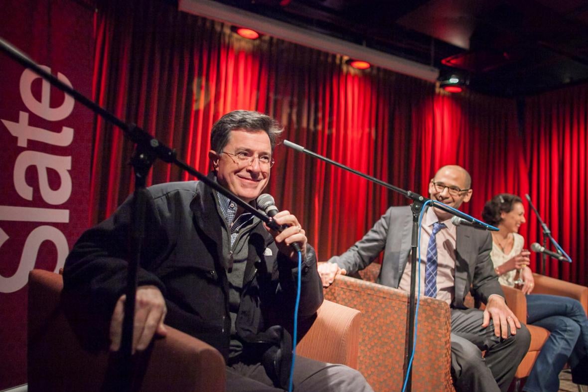 Stephen Colbert at a live taping of the Political Gabfest in New York on March 22, 2013.