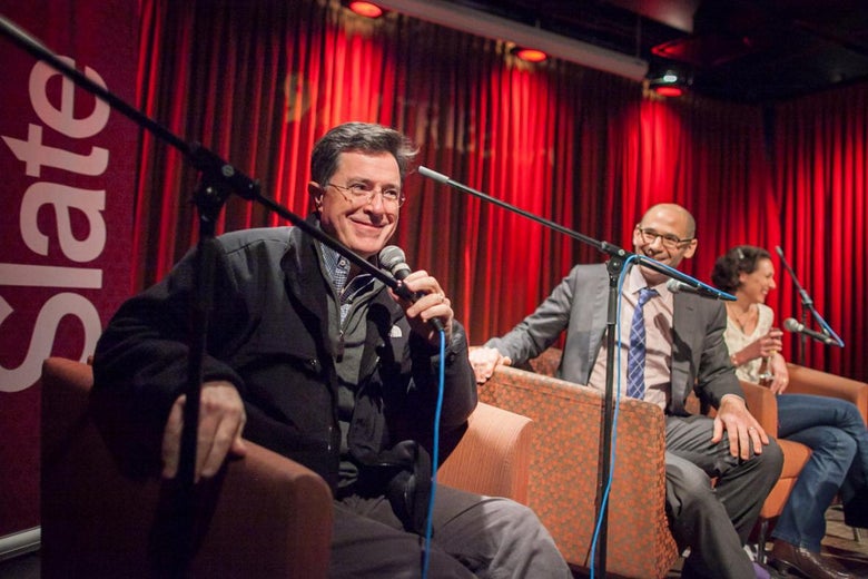 Stephen Colbert at a live taping of the Political Gabfest in New York on March 22, 2013.
