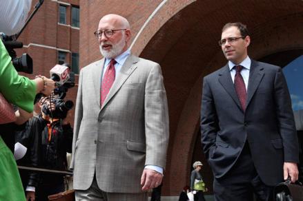 J.W. Carney, left, and Hank Brennan, both attorneys for Bulger, spoke to reporters after the opening day of the trial.