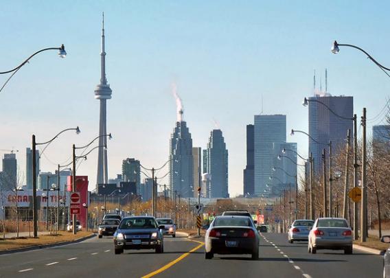 Lake Shore Boulevard East, east of Leslie Street, looking west. - Toronto, Ontario, Canada.