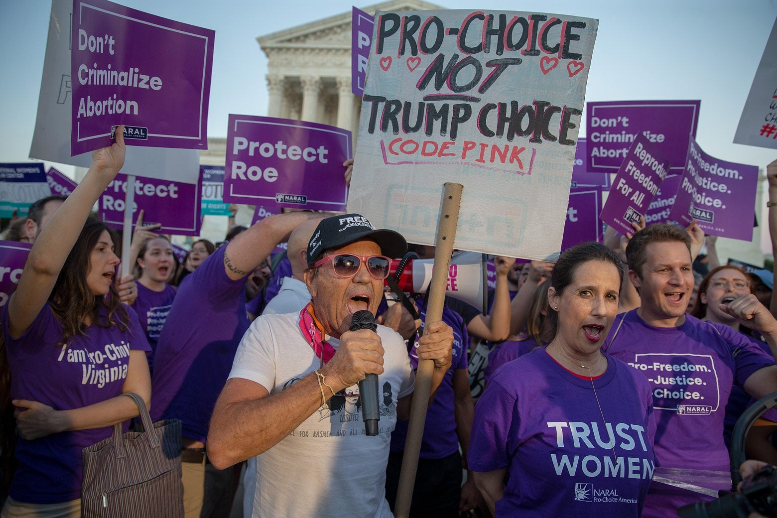 Pro-choice and anti-abortion protesters demonstrate in front of the U.S. Supreme Court on July 9 in Washington.