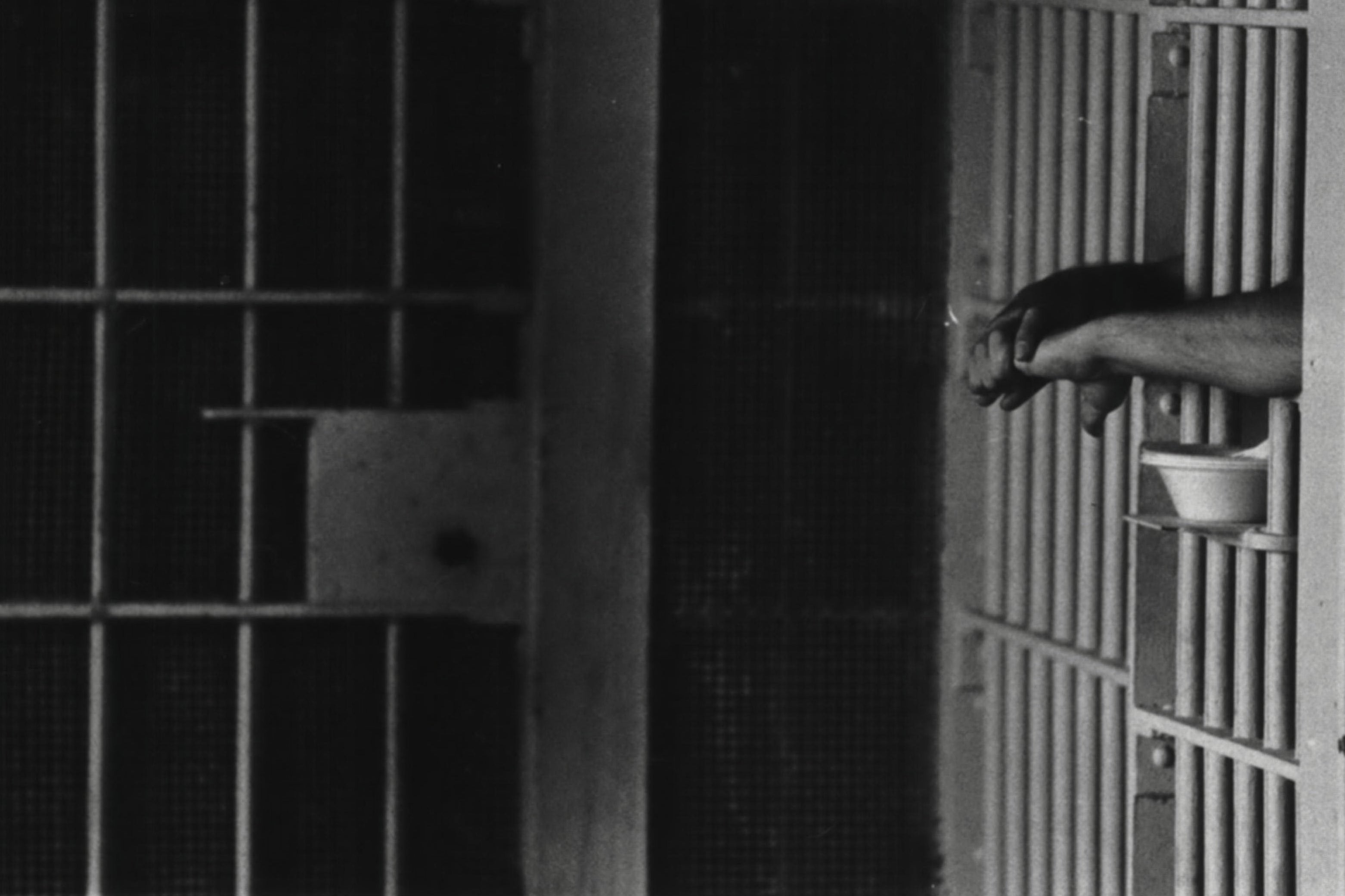 Hands through the bars.