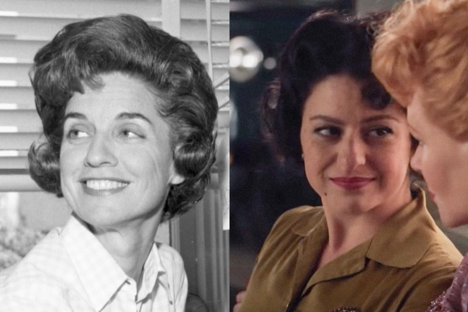 Both have dark swoopy 1950s hair and button-up shirts with the collar open