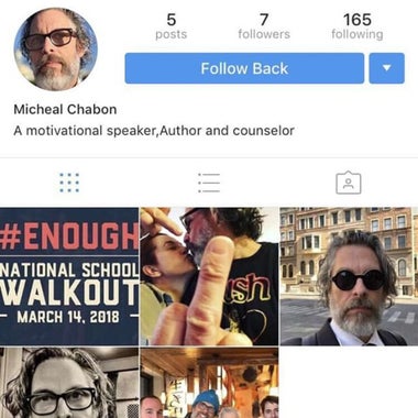 Screen capture from fake Micheal Chabon account.