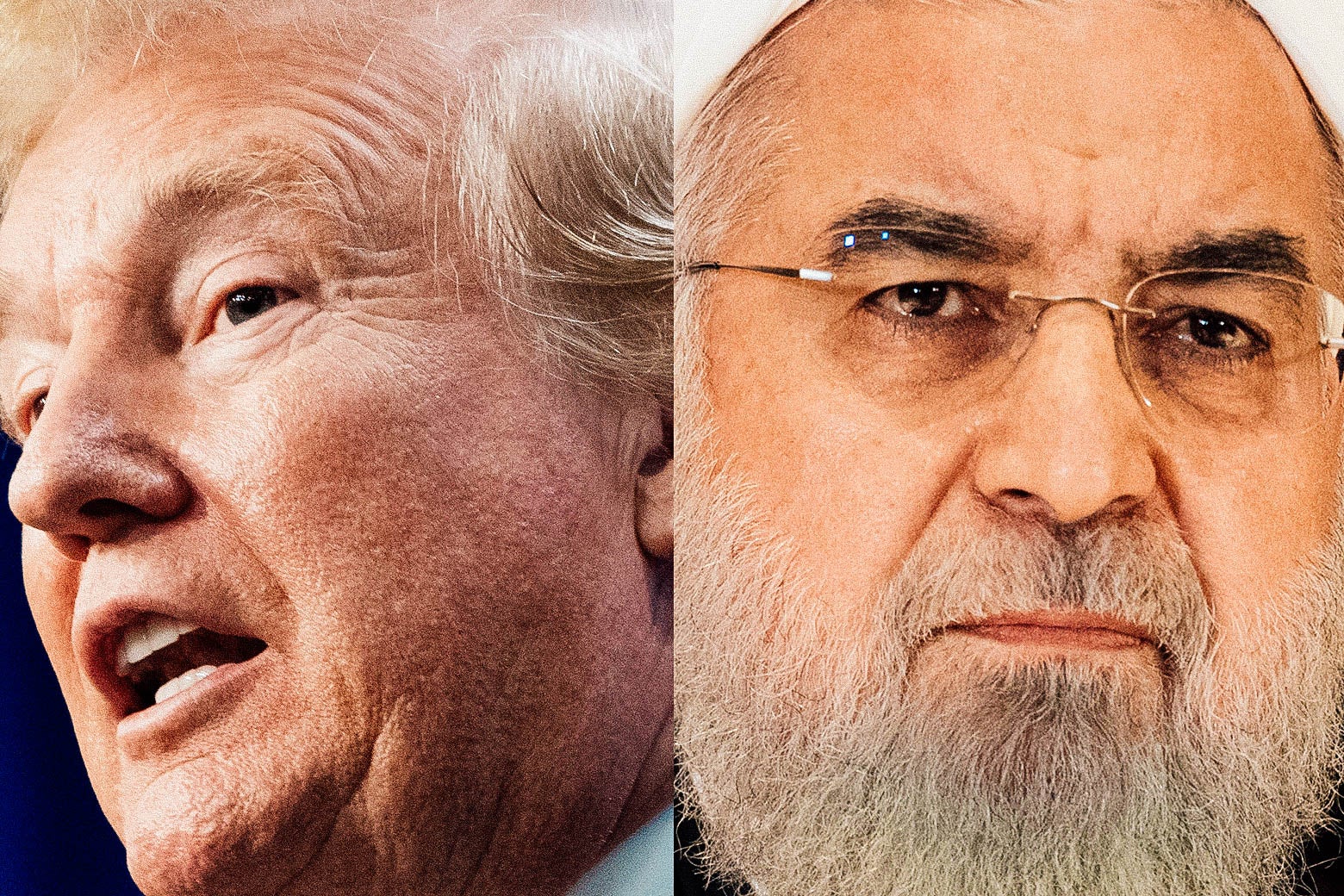 Diptych of Trump and Rouhani.