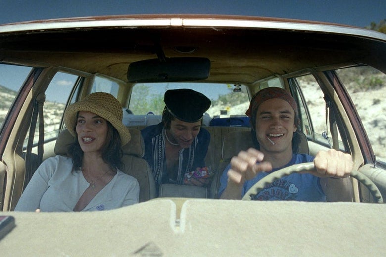 Maribel Verdú, Gael García Bernal, and Diego Luna in a car.