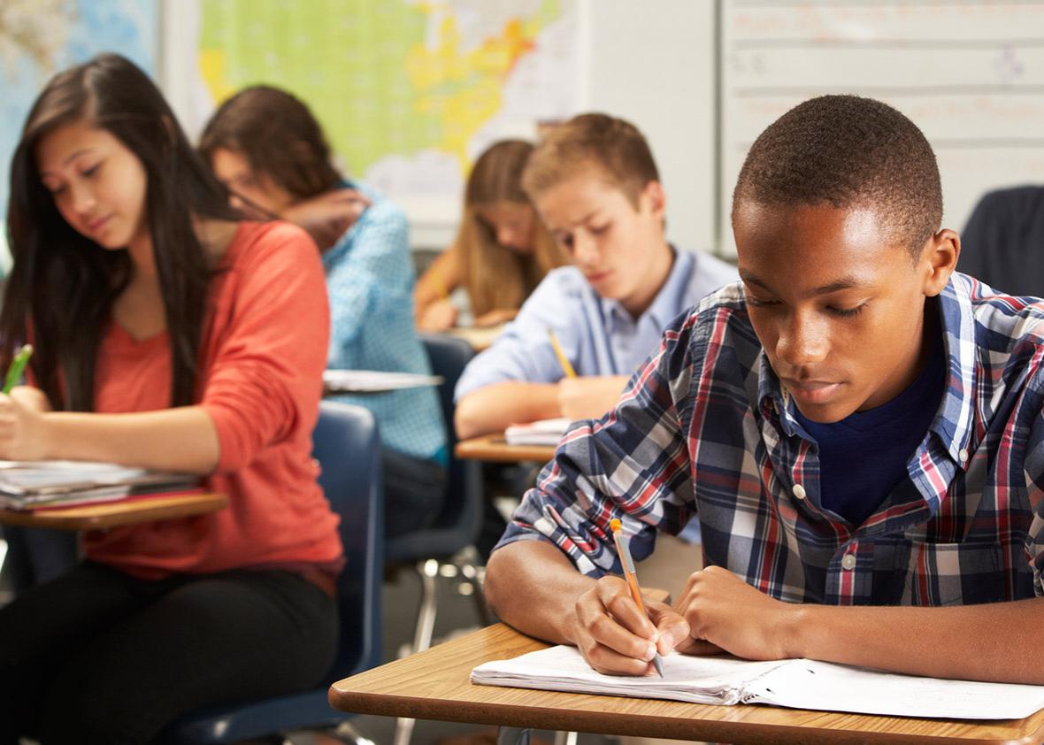 student taking exam