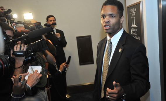 US Rep. Jesse Jackson, Jr. speaks to reporters following a Democratic Caucus on August 1, 2011 at the US Capitol in Washington, DC.