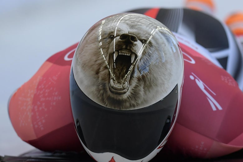 Canada's Barrett Martineau competes in the mens's skeleton heat 1 during the Pyeongchang 2018 Winter Olympic Games, at the Olympic Sliding Centre on February 15, 2018 in Pyeongchang.  / AFP PHOTO / MOHD RASFAN        (Photo credit should read MOHD RASFAN/AFP/Getty Images)