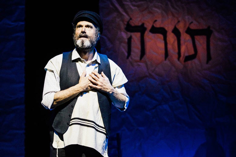 Skybell performing as Tevye onstage.