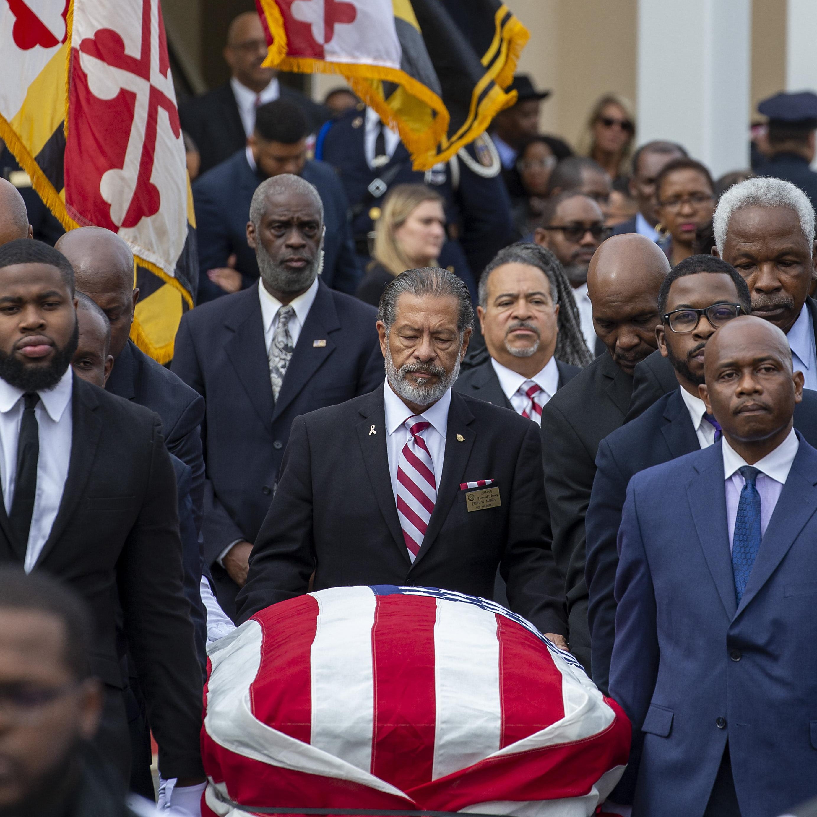 The casket of Rep. Elijah Cummings (D-MD) is taken out of New Psalmist Baptist Church following his funeral service.