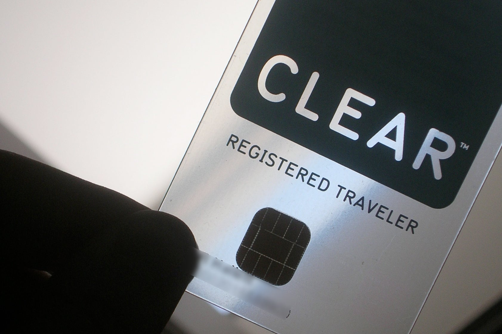 The credit-card-like pass of a Clear registered traveler.
