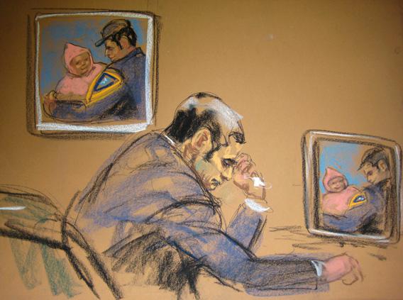 Former New York City police officer Gilberto Valle, dubbed by local media the "Cannibal Cop," cries during his trial in this courtroom sketch in New York, March 7, 2013.
