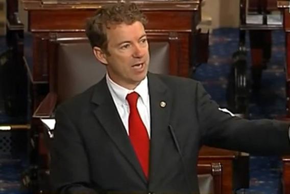 Video grab of Senator Rand Paul as he speaks on the Senate floor to prevent a vote on the nomination of John O. Brennan.