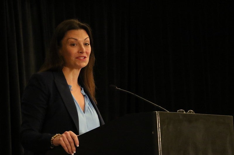 Florida Commissioner of Agriculture Nikki Fried speaks at the Climate Leadership Summit in Monroe County on December 5, 2019.