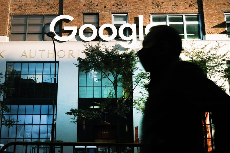 Google's offices stand in downtown Manhattan on October 20, 2020 in New York City. Accusing the company of using anticompetitive tactics to illegally monopolize the online search and search advertising markets, the Justice Department and 11 states Tuesday filed an antitrust case against Google. (Photo by Spencer Platt/Getty Images)