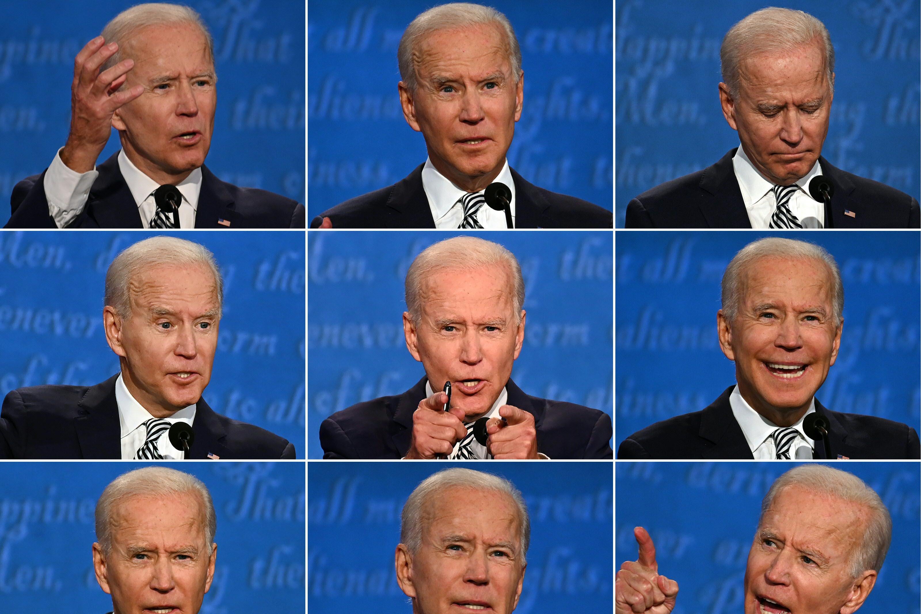 A combination of pictures showing Joe Biden during the first presidential debate. 
