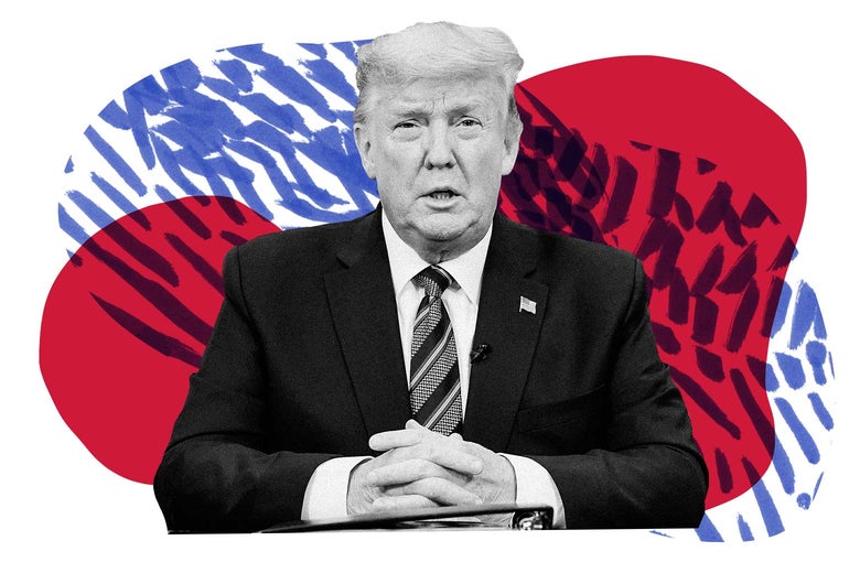 Donald Trump, with folded hands