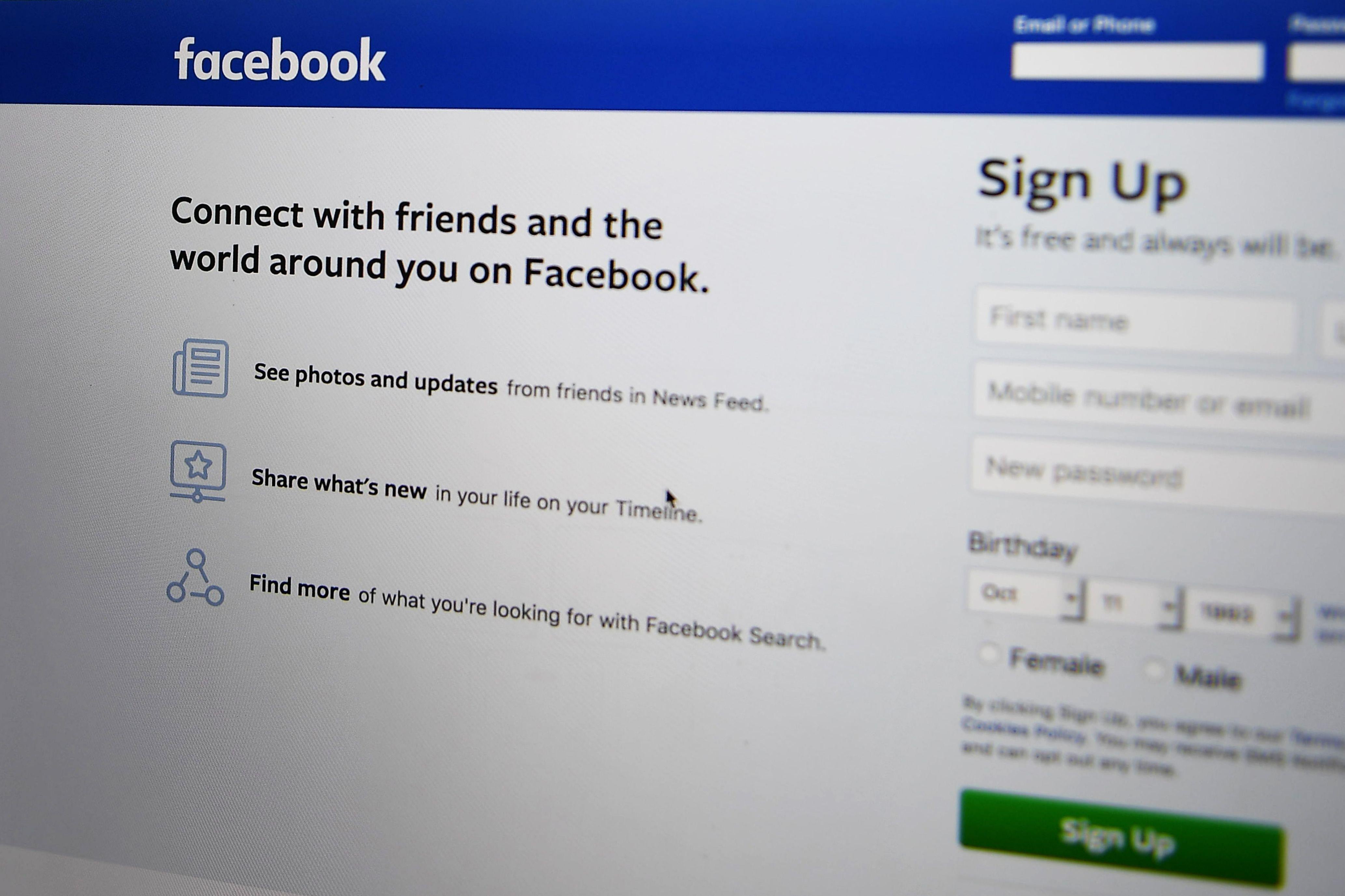 An Oct. 11 photo shows the Facebook log-in page in Washington.