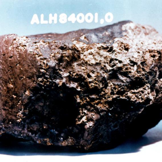 Meteorite Alh 84001 from Mars, originally found in Antartica, now at the Johnson Space Center, Houston, Texas.