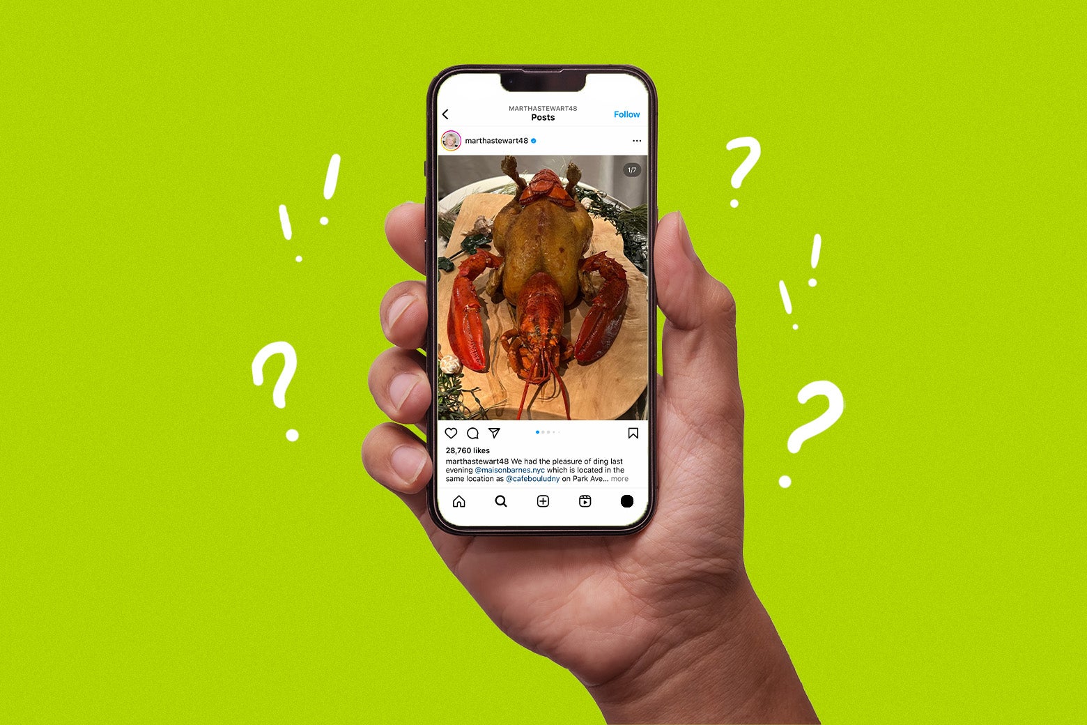 Martha Stewart Instagram: What’s behind the chicken-lobster monstrosity she ate at a fancy restaurant this week.