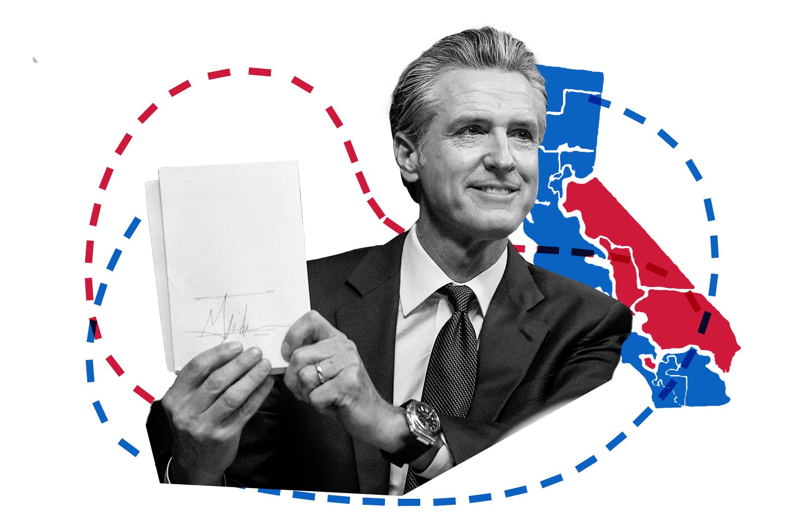 Gavin Newsom with a map of California behind him
