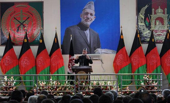 President of Afghanistan Hamid Karzai speaks during a graduation ceremony.