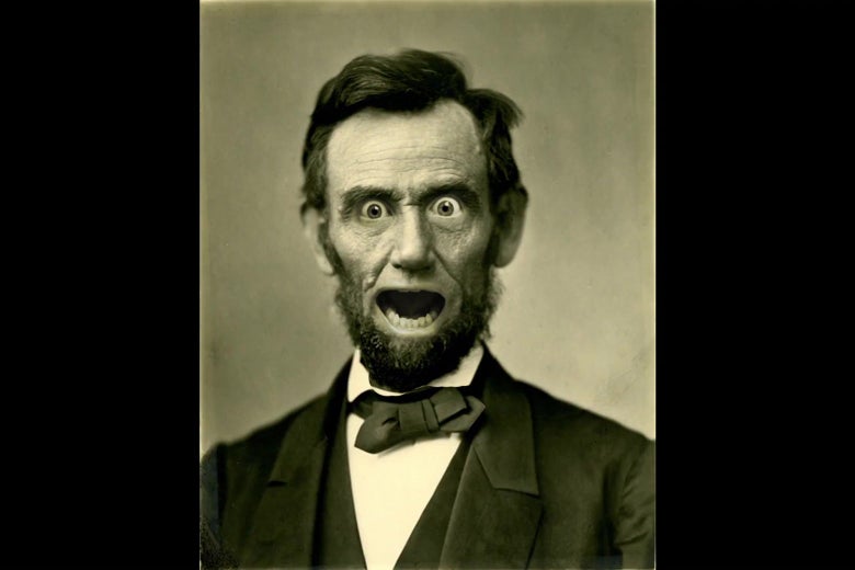 Abraham Lincoln making a comical expression of surprise.