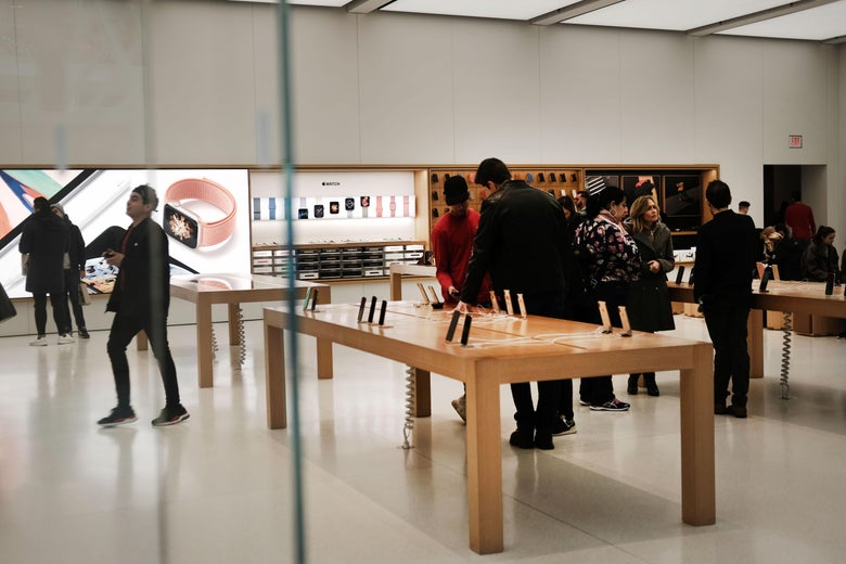 Customers inside an Apple Store.