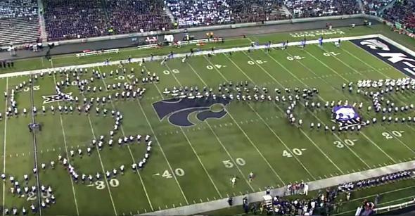 Kansas State marching band formation.