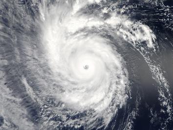 Super typhoon Maysak: Cyclone seen from space.