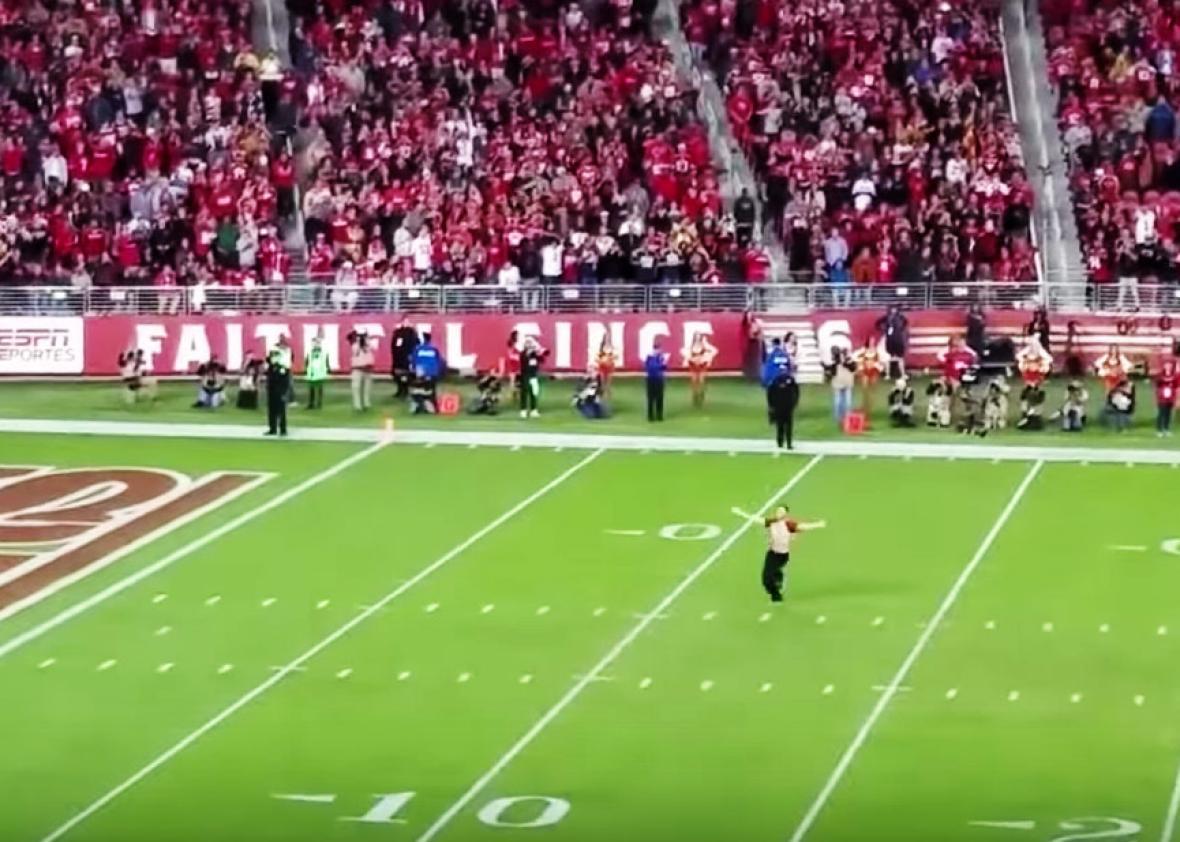 49ers fan William Navarrete streaks on field during season opener at  Levi's Stadium on Sept. 12, 2016 
