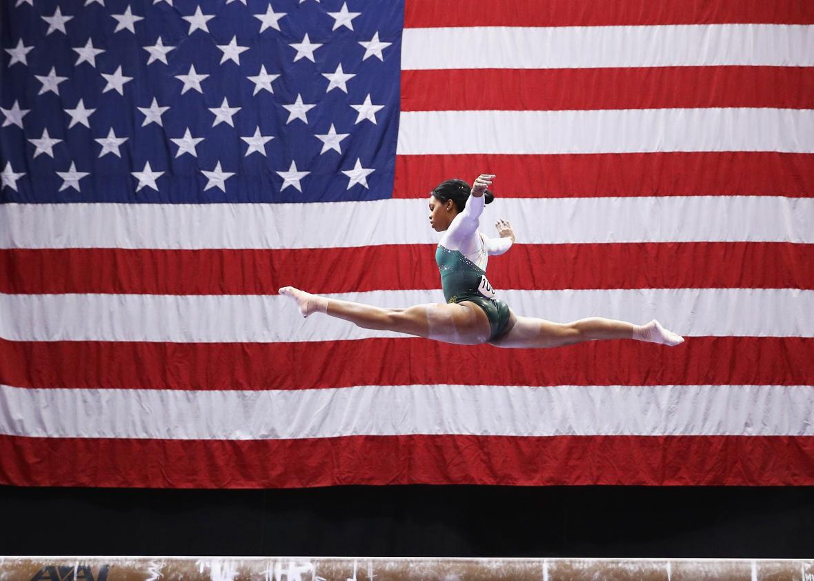Gymnast Gabby Douglas competes on Saturday in Hartford, Connecticut.