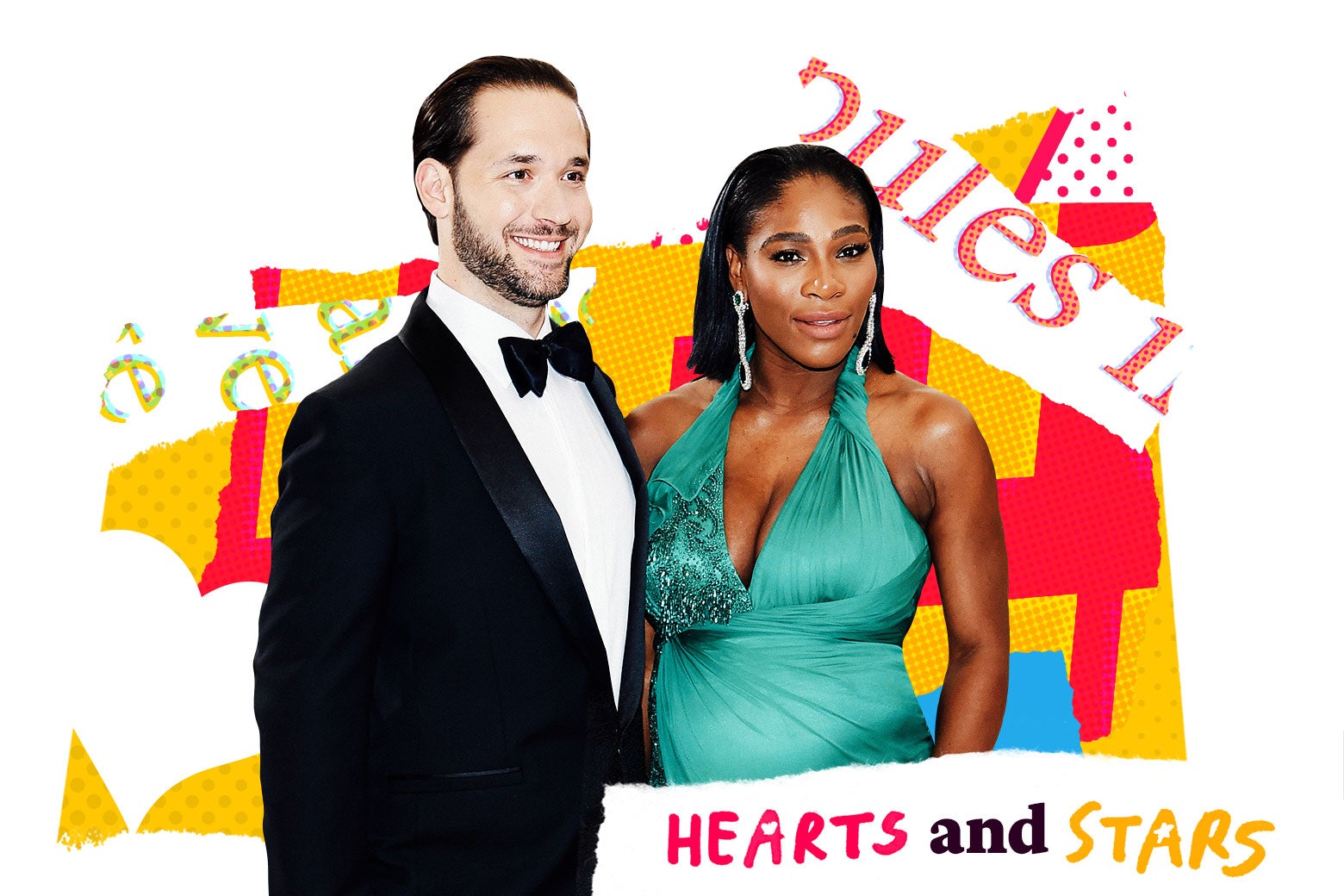 Alexis Ohanian and Serena Williams with text and hearts and Hearts and Stars logo