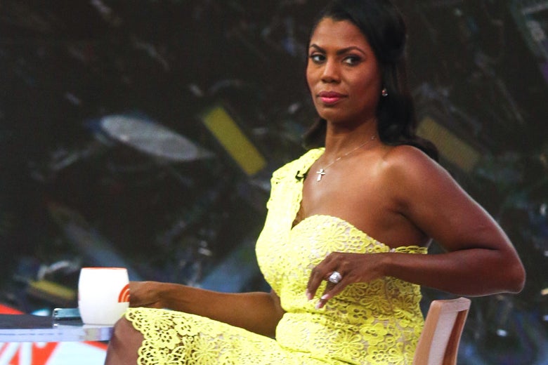 Omarosa Manigualt-Newman sits, holding a mug, waiting ahead of an appearance on The 'Today Show' on August 13, 2018 in New York City.