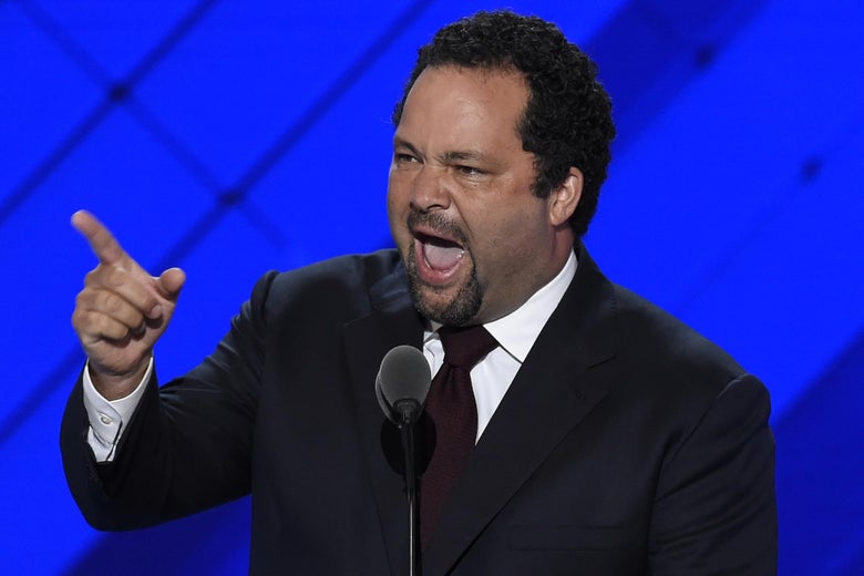 Ben Jealous speaks forcefully while pointing.