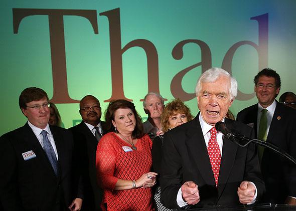 Thad Cochran (R-MS) speaks to supporters during his "Victory Party" after holding on to his seat after a narrow victory over Chris McDaniel.