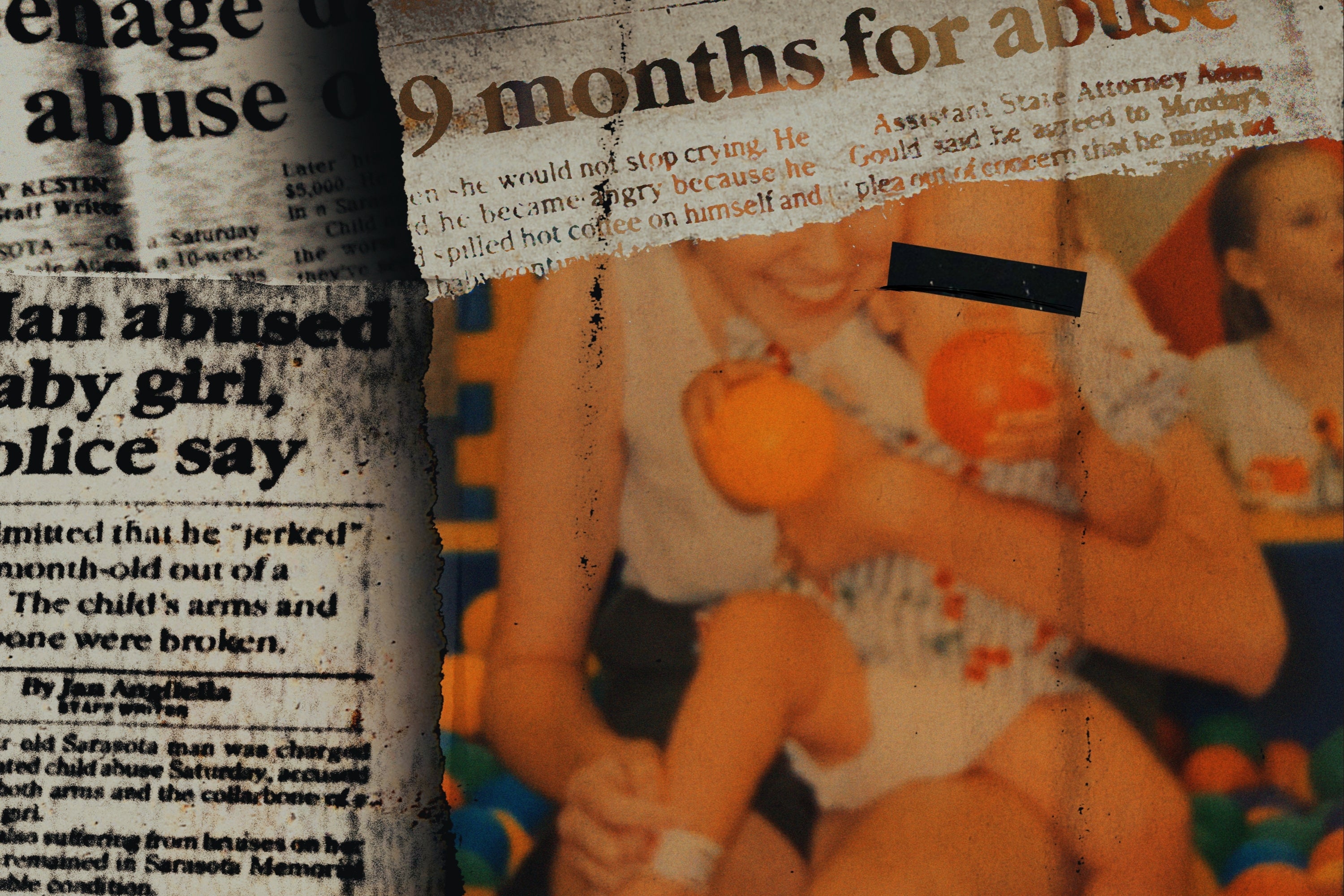 Newspaper headlines and an archival photo from the author's childhood.