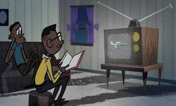 Still from an animation about astronaut Ron McNair